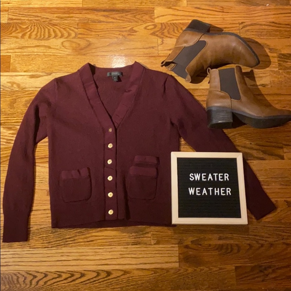 Burgundy JCREW wool cardigan